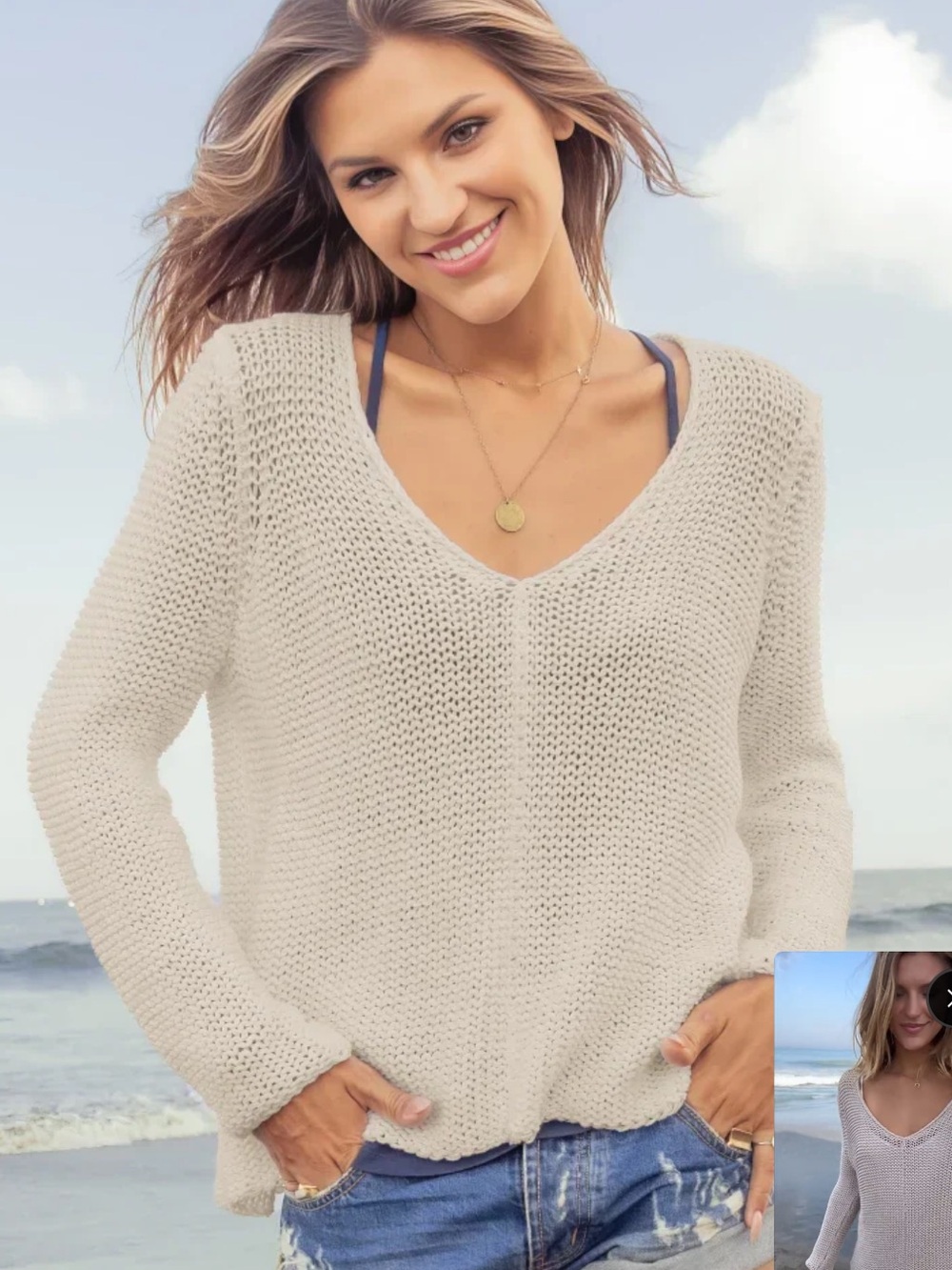 Wooden Ships Maui Chunky V Cotton Sweater